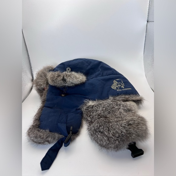 Lil Mad Bomber Kids Rabbit Fur Trapper Hat blue  Size small WARM Ear Flaps - Picture 4 of 11